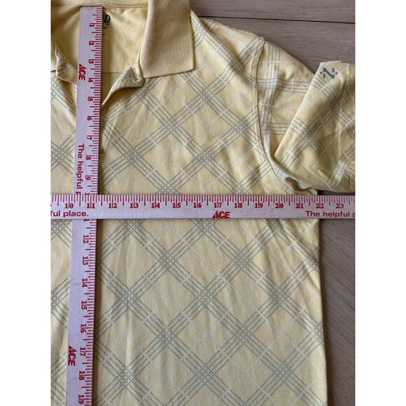 Mens Golf Polo Shirt Preppy Yellow Argyle 90's Retro Gorpcore Tennis IZOD Large - Picture 5 of 7